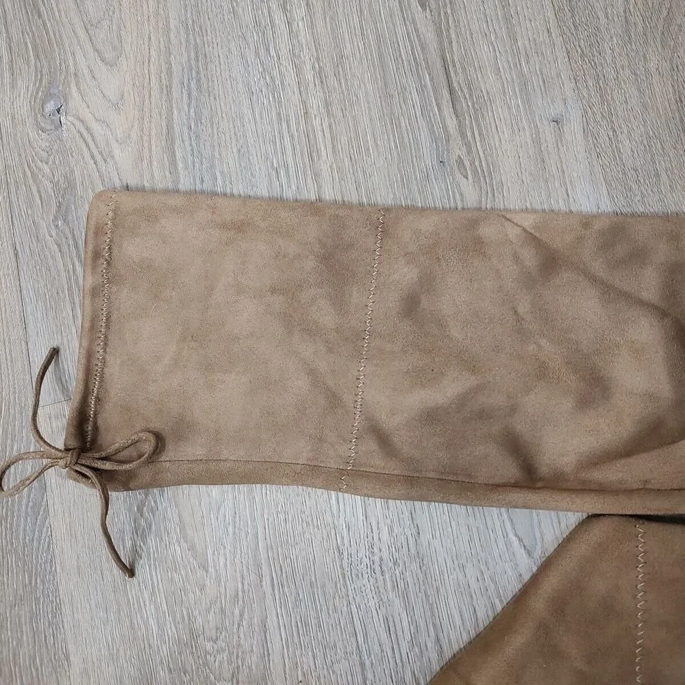 Forever Thigh High Boots Women 9 Brown Suede Open Peekaboo‎ Toe Over The Knee